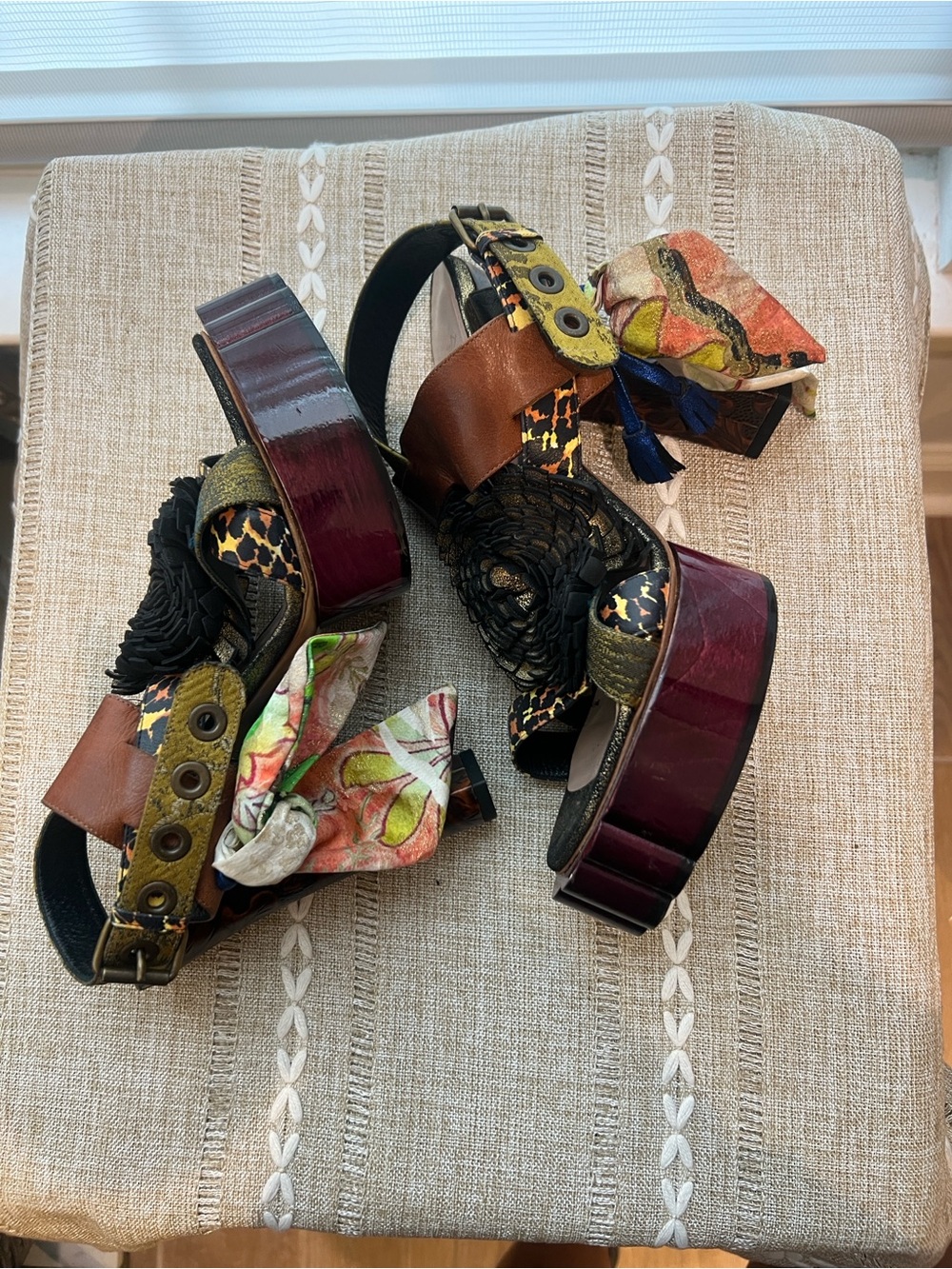 Vivienne Westwood Mixed-Pattern Platform Sandals in Black, Brown, Gold - Picture 4 of 4